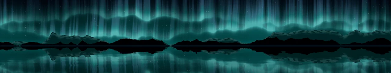 Teal Northern Lights over a Lake triple monitor wallpaper, 7680 × 1440