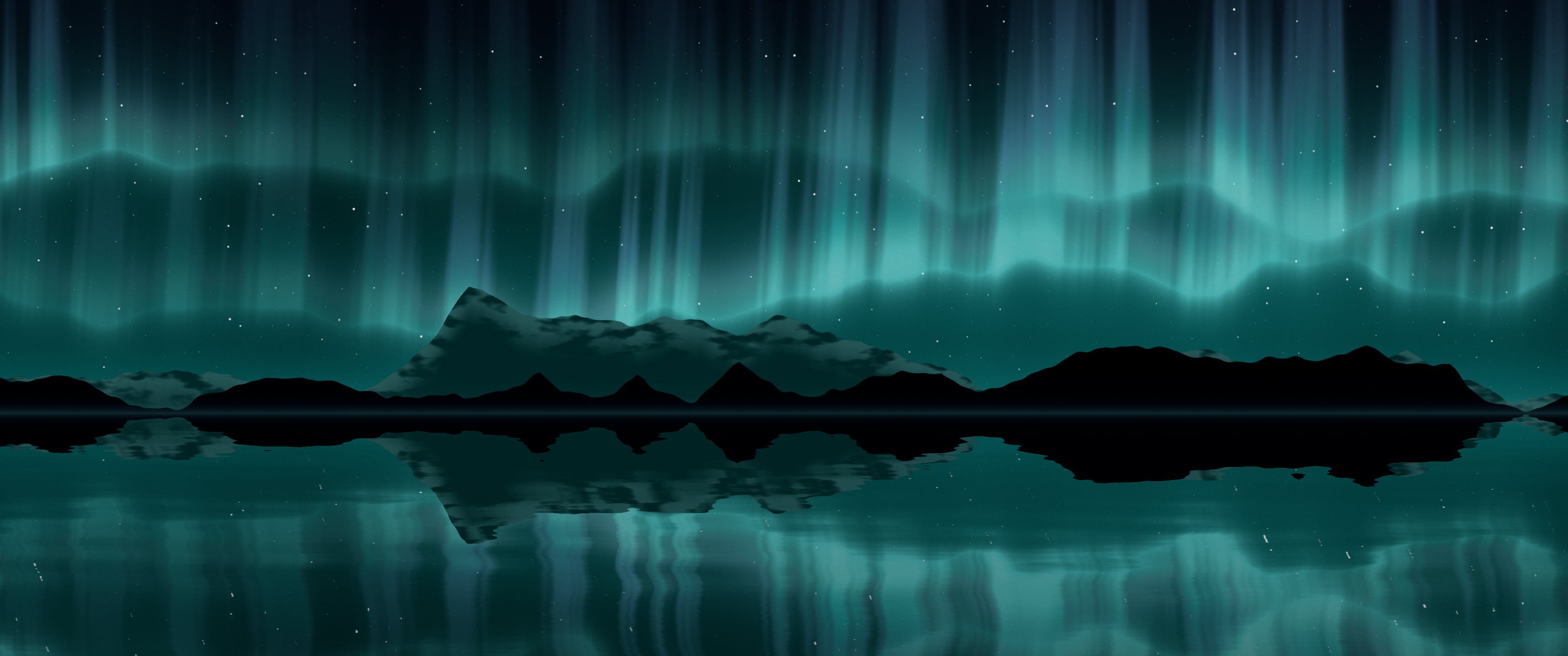 Teal Northern Lights over a Lake ultrawide wallpaper, 3440 × 1440