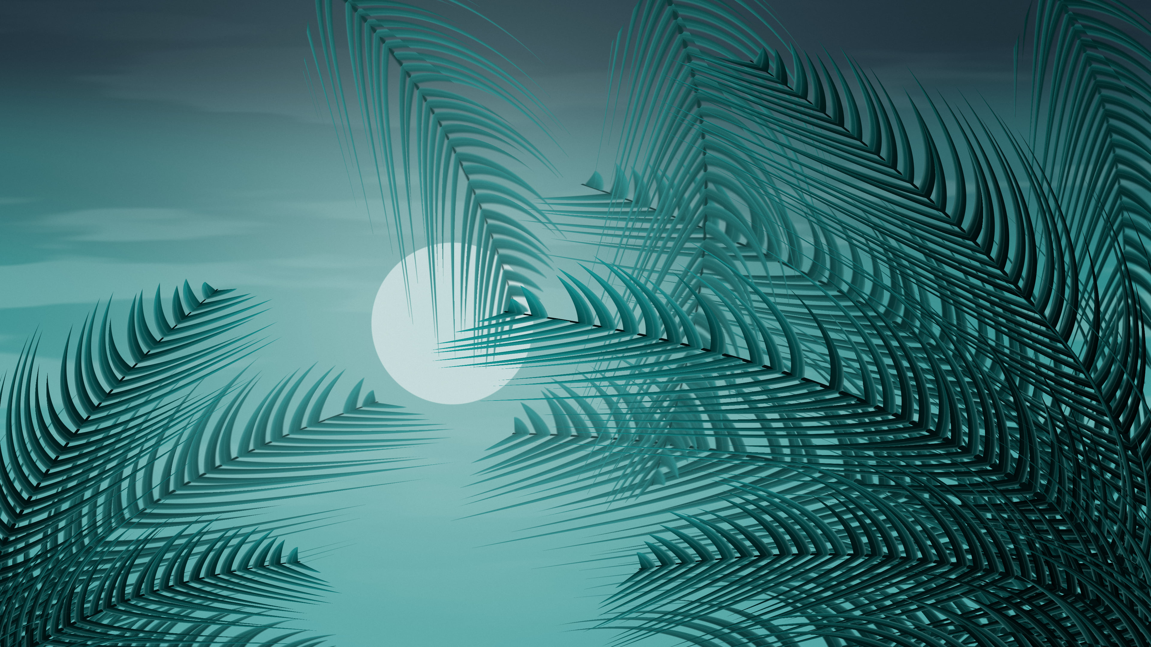 Teal Palm Leaves desktop wallpaper in 4K