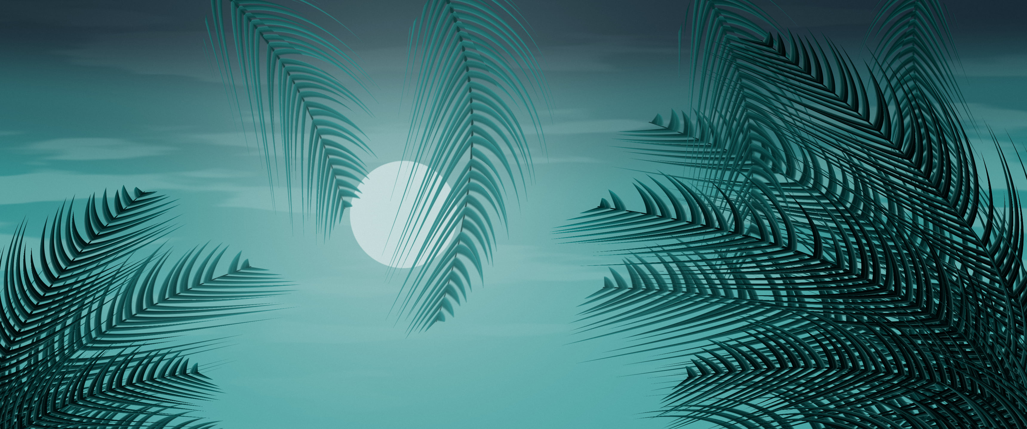 Teal Palm Leaves ultrawide wallpaper, 3440 × 1440