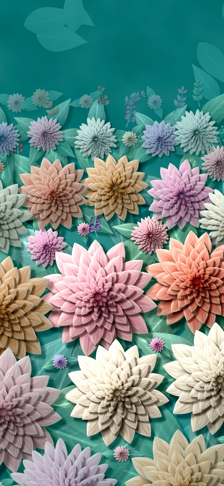 Teal Paper Dahlia Pattern wallpaper for iPhone and Android