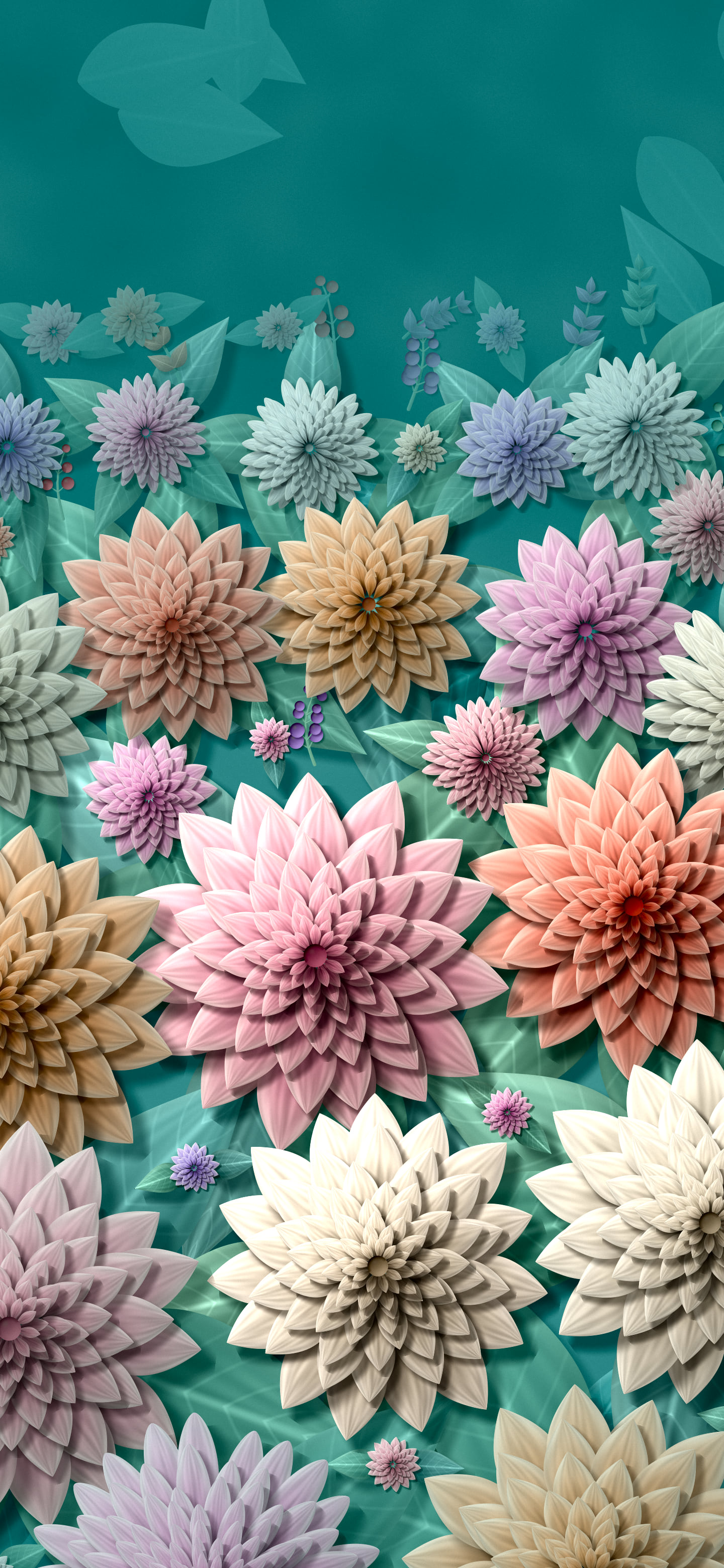 Teal Paper Dahlia Pattern wallpaper for iPhone and Android