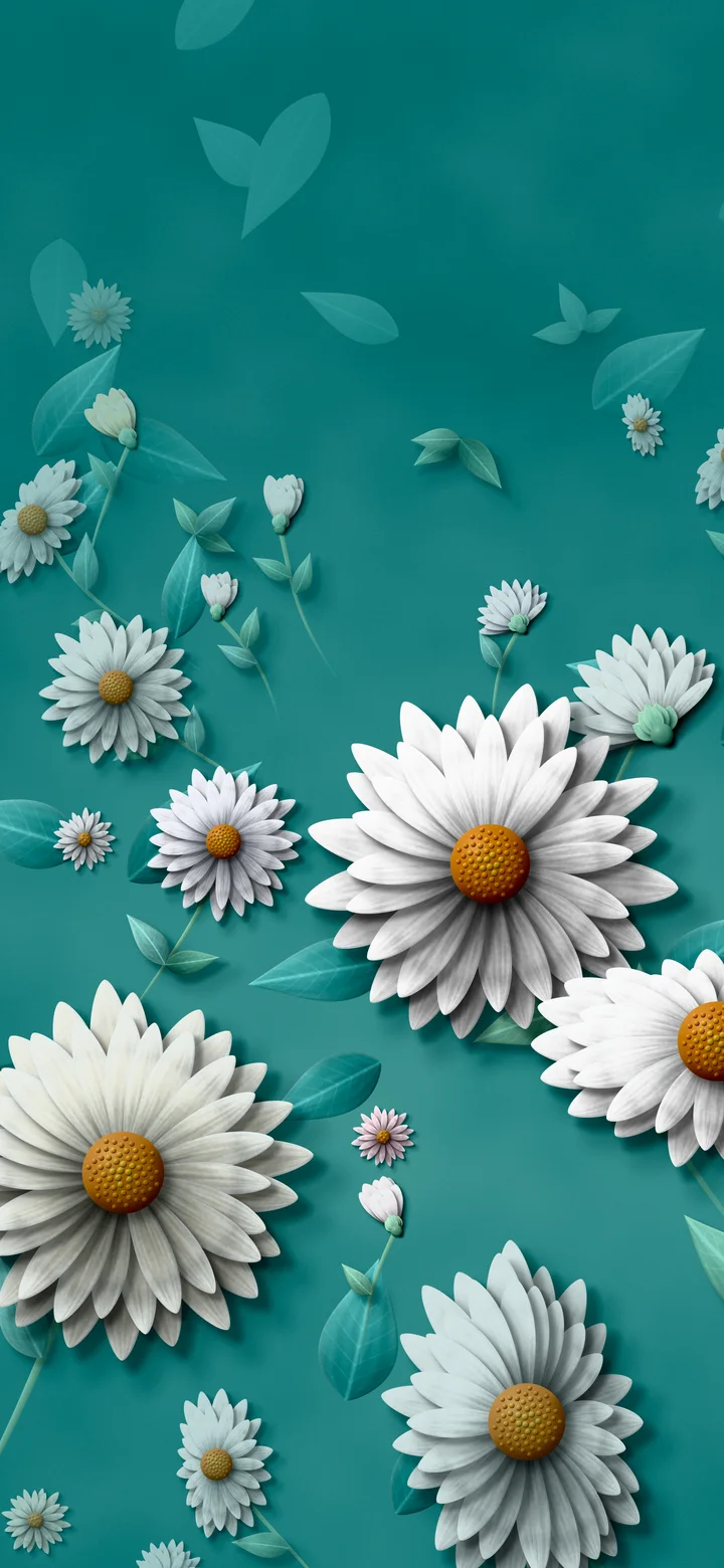 Teal Paper Daisy Pattern wallpaper for iPhone and Android