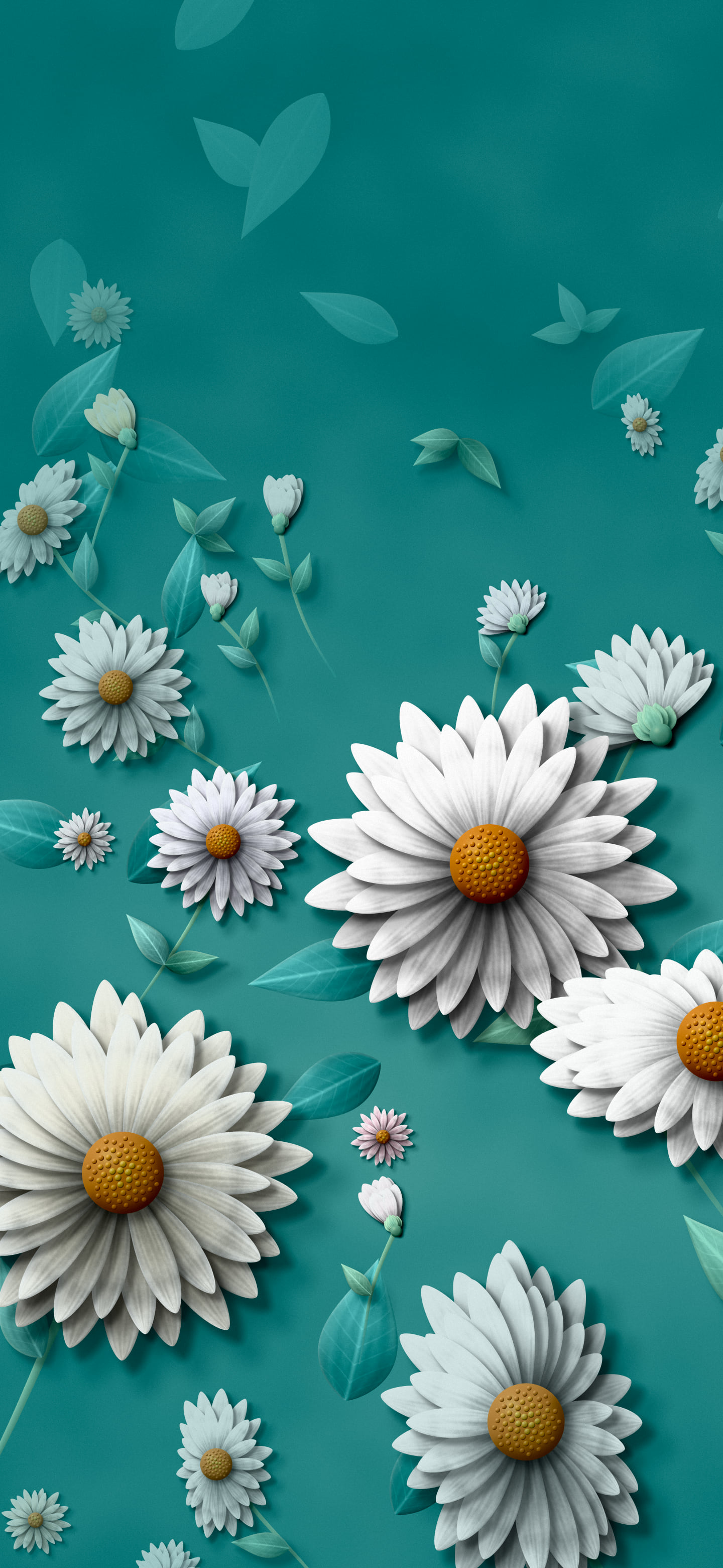 Teal Paper Daisy Pattern wallpaper for iPhone and Android