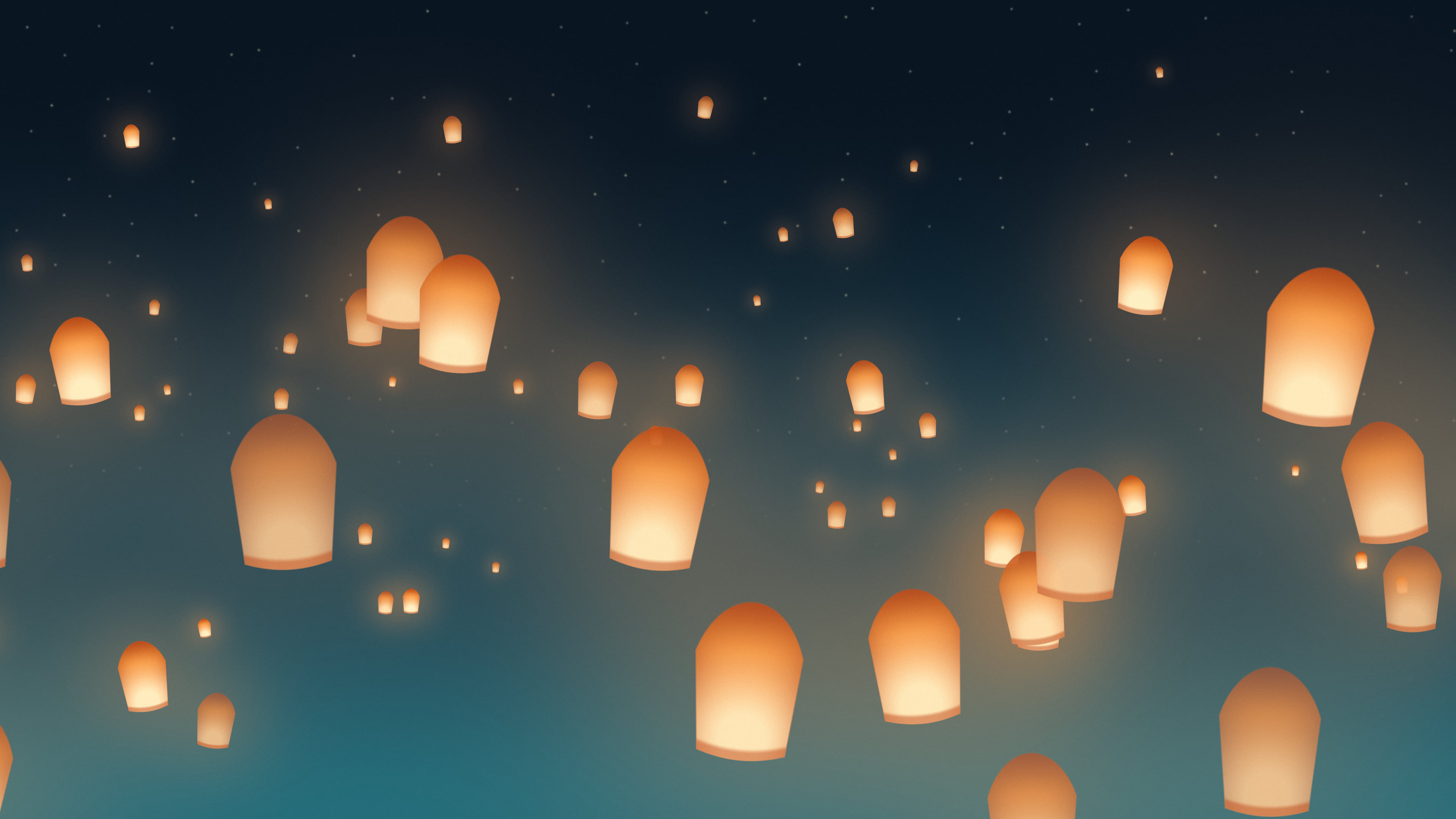 Teal Paper Lanterns desktop wallpaper in 4K