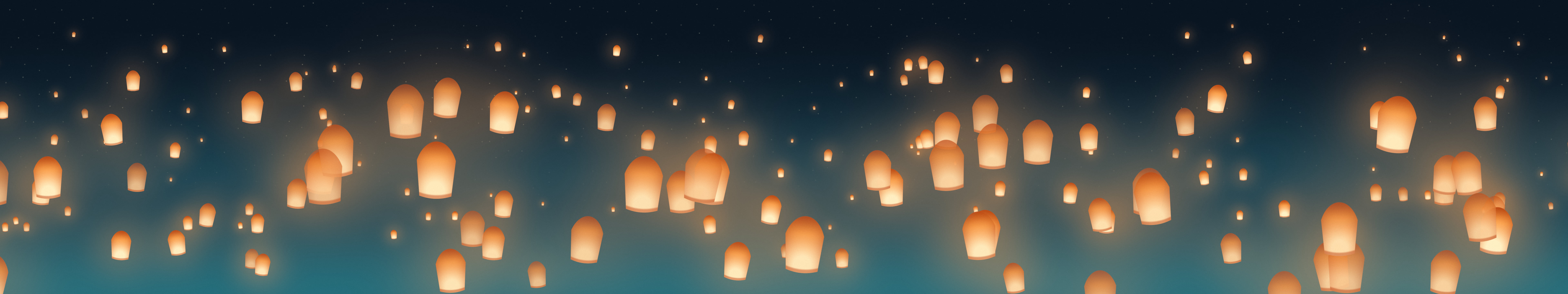 Teal Paper Lanterns triple monitor wallpaper, 7680 × 1440