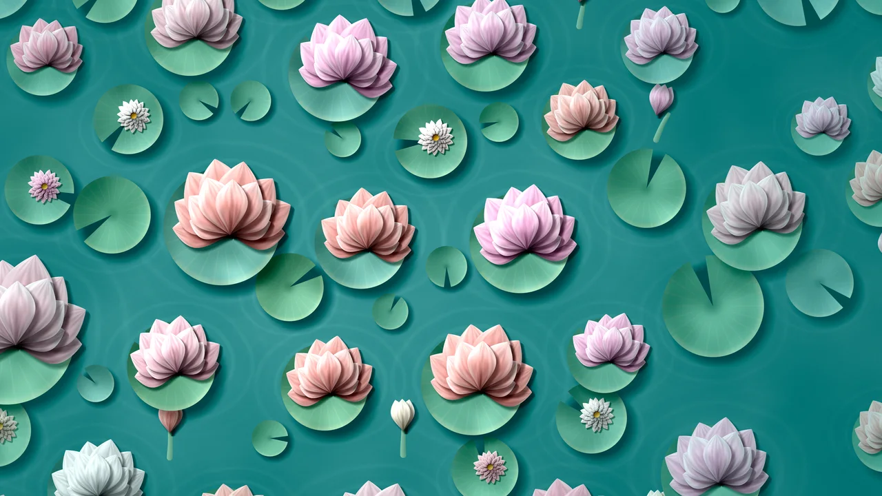 Teal Paper Lotus Pattern desktop wallpaper in 4K