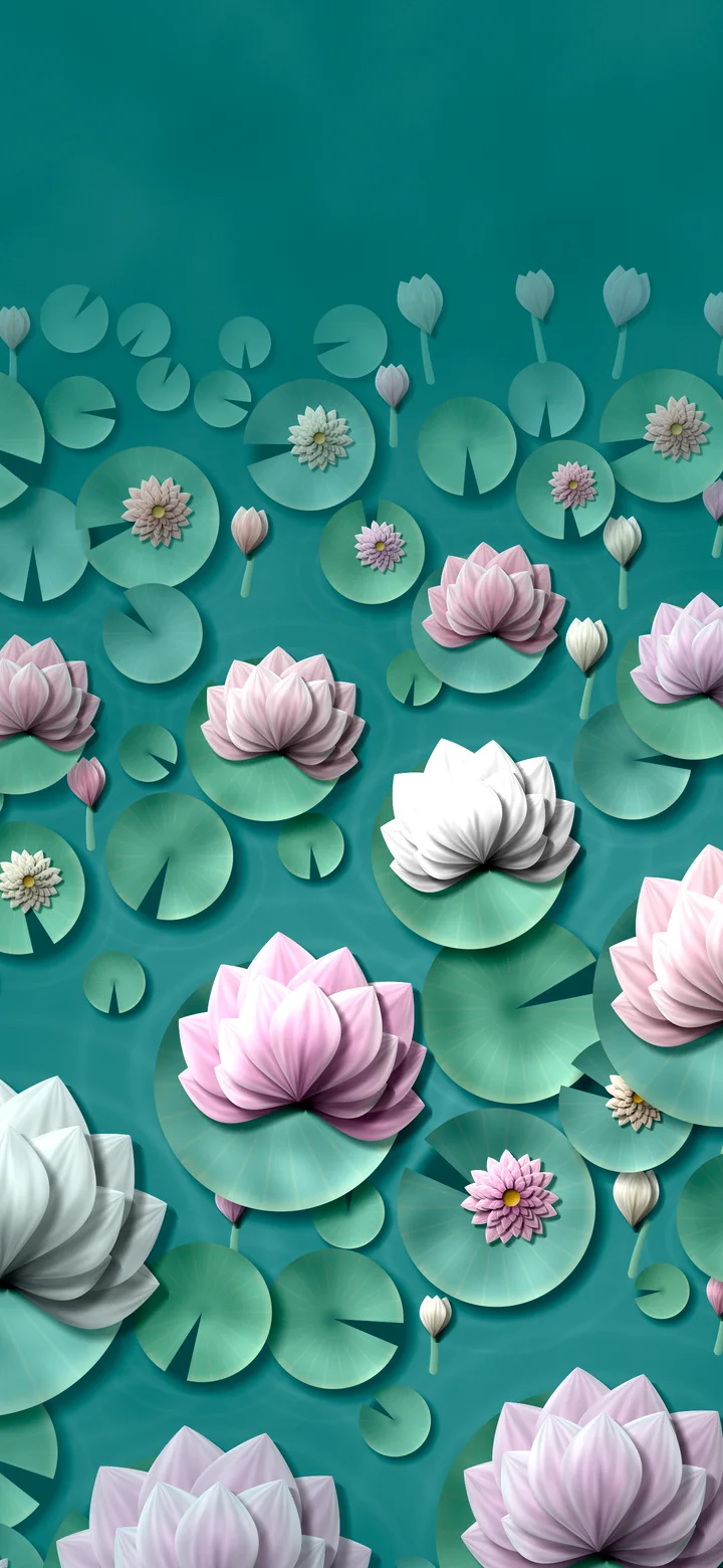 Teal Paper Lotus Pattern wallpaper for iPhone and Android