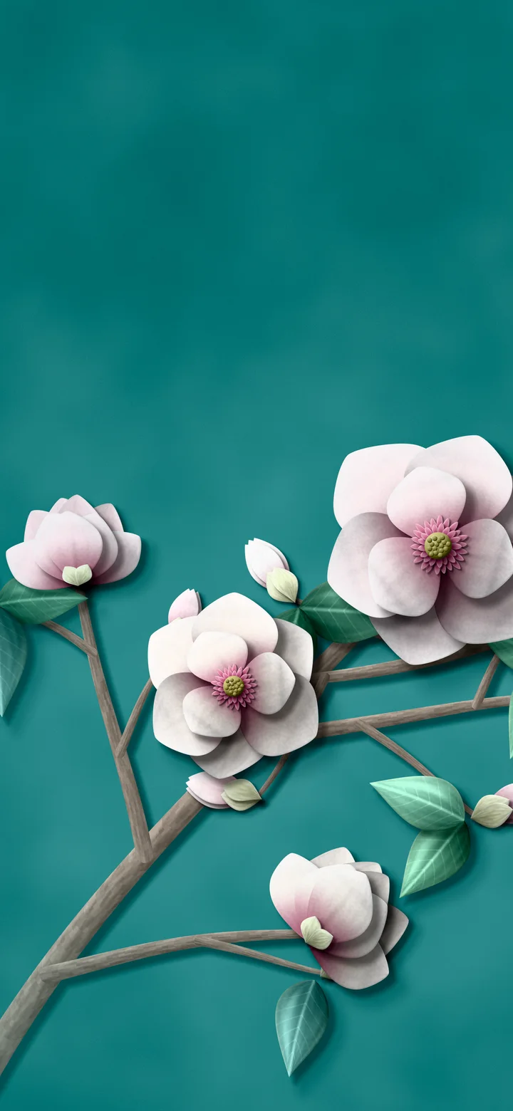 Teal Paper Magnolia Branch wallpaper for iPhone and Android