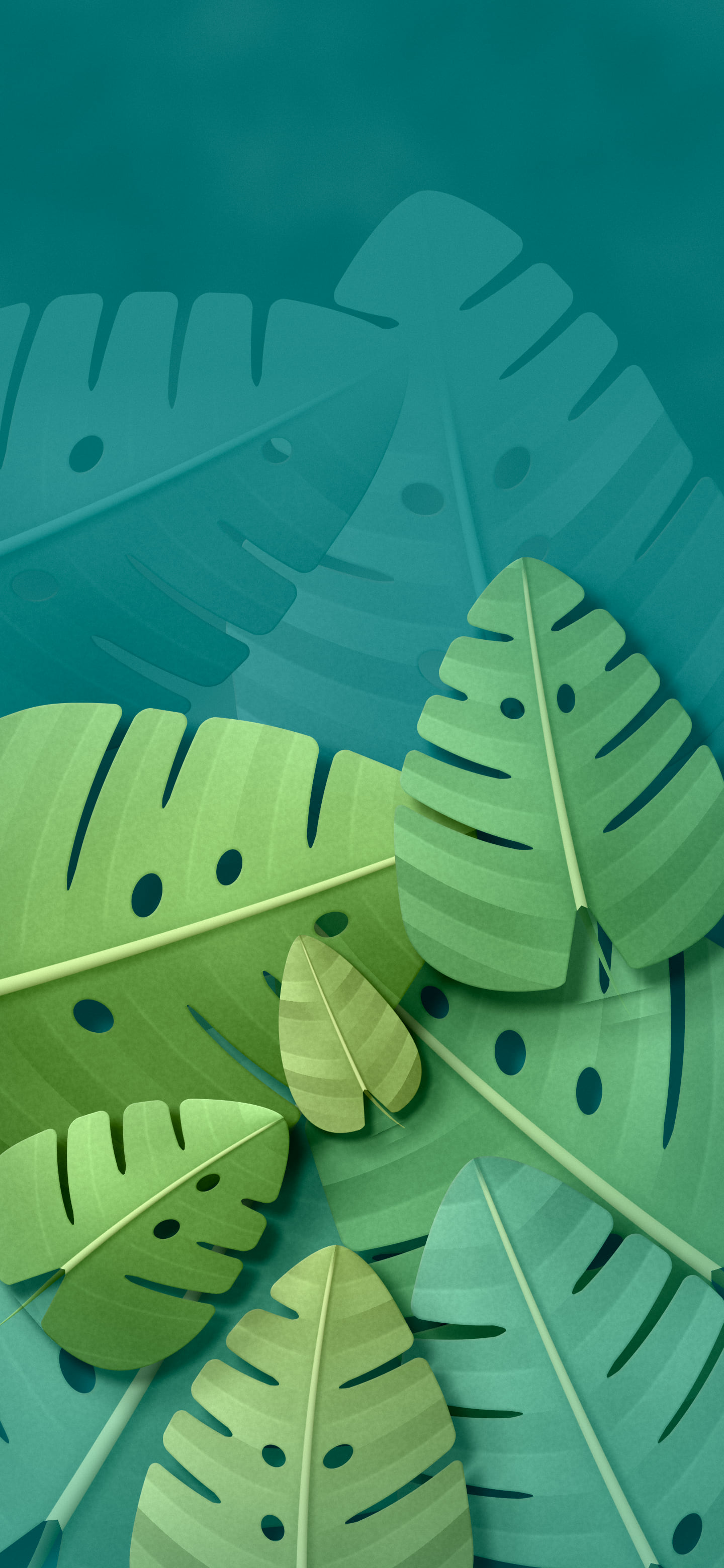 Teal Paper Monstera Leaves wallpaper for iPhone and Android