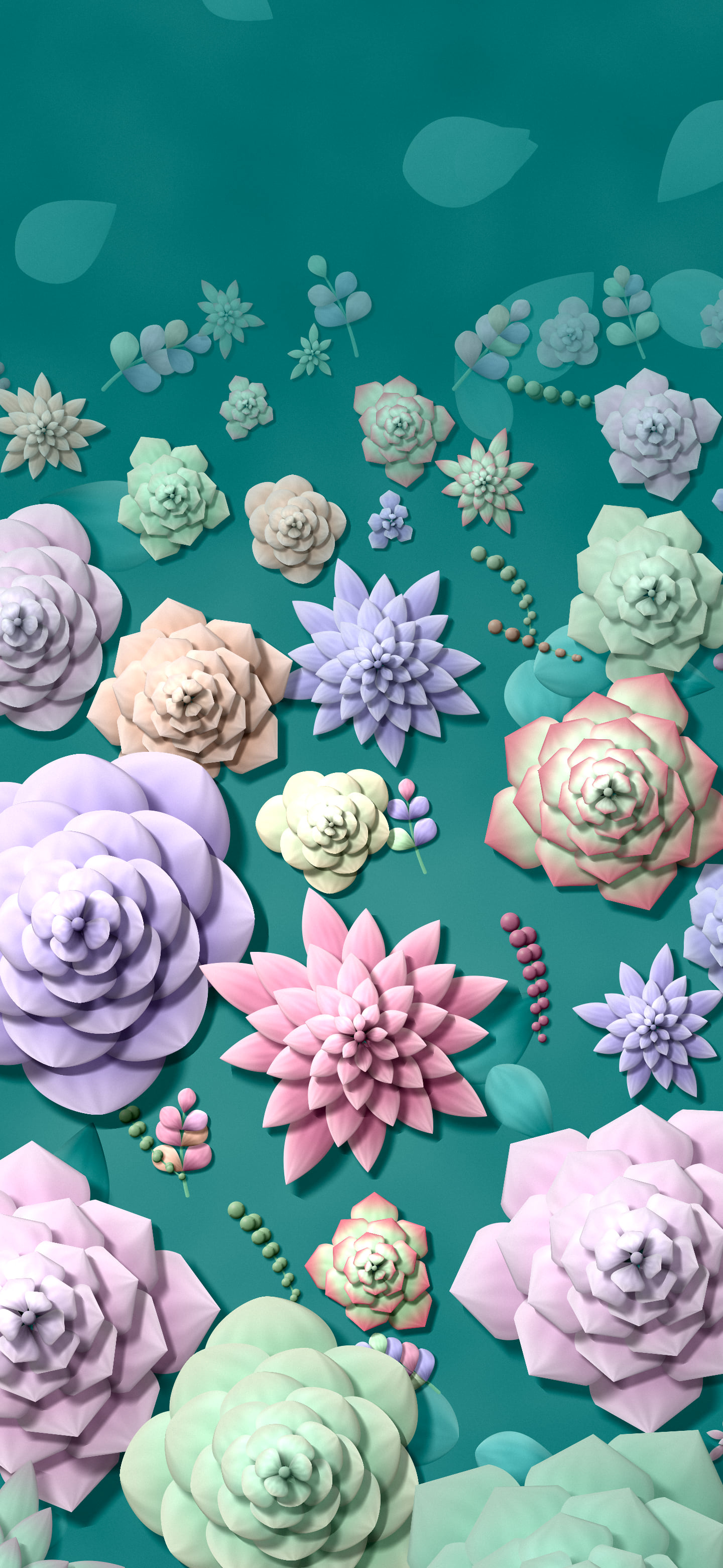 Teal Paper Succulents wallpaper for iPhone and Android