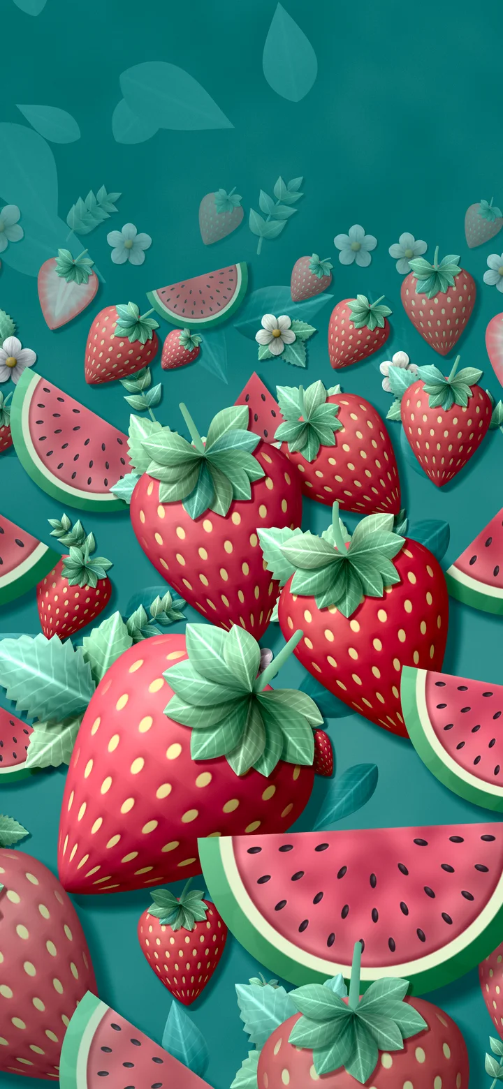 Teal Paper Watermelon and Strawberries wallpaper for iPhone and Android