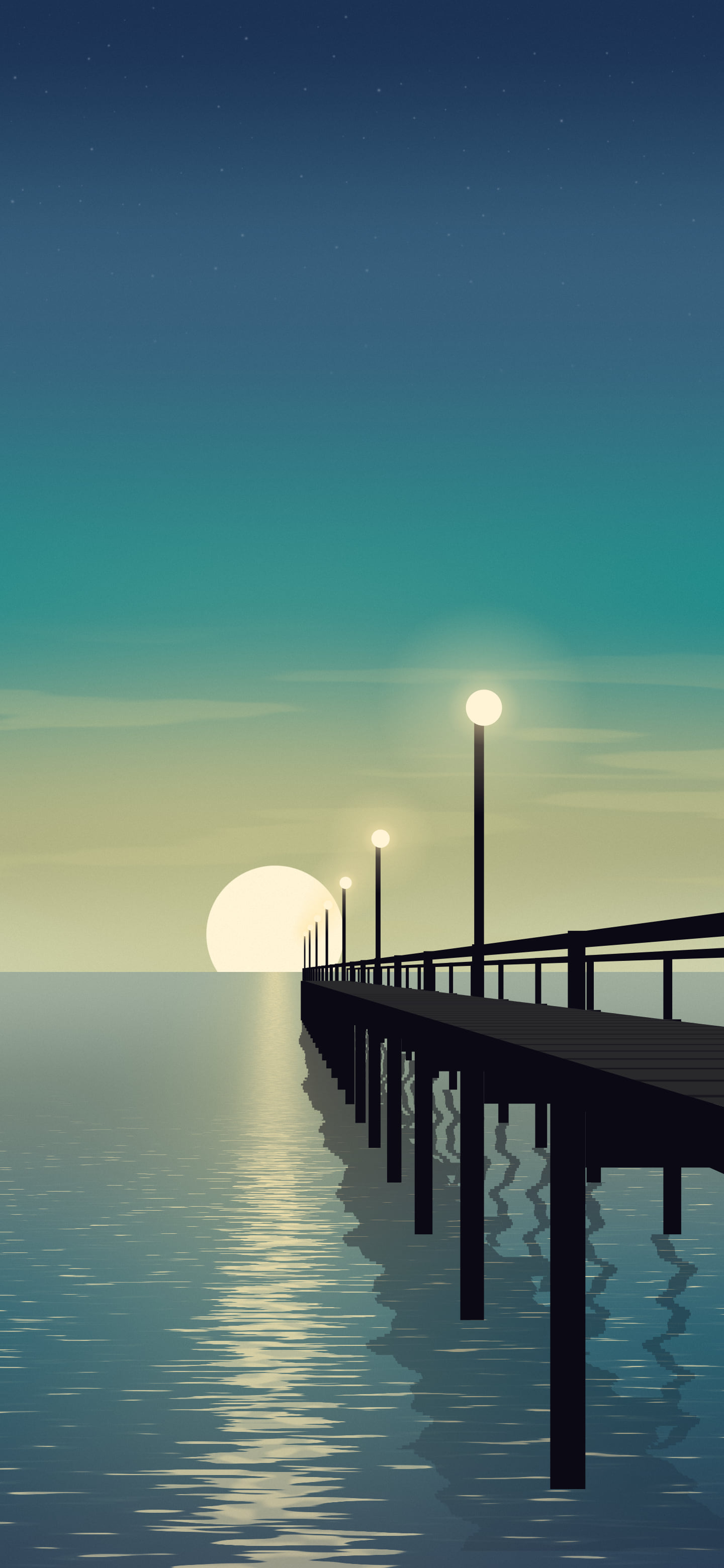 Teal Pier Sunset wallpaper for iPhone and Android