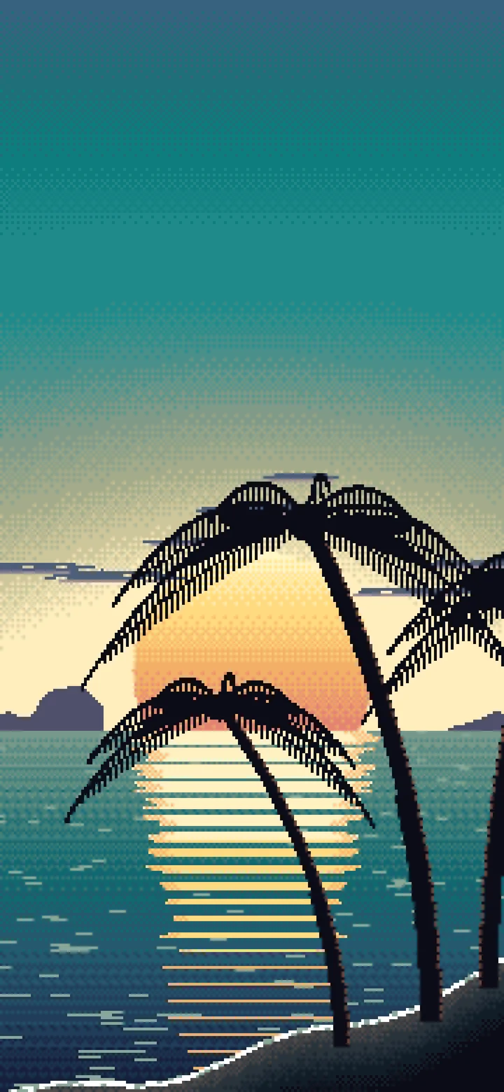 Teal Pixel Art Beach Sunset wallpaper for iPhone and Android