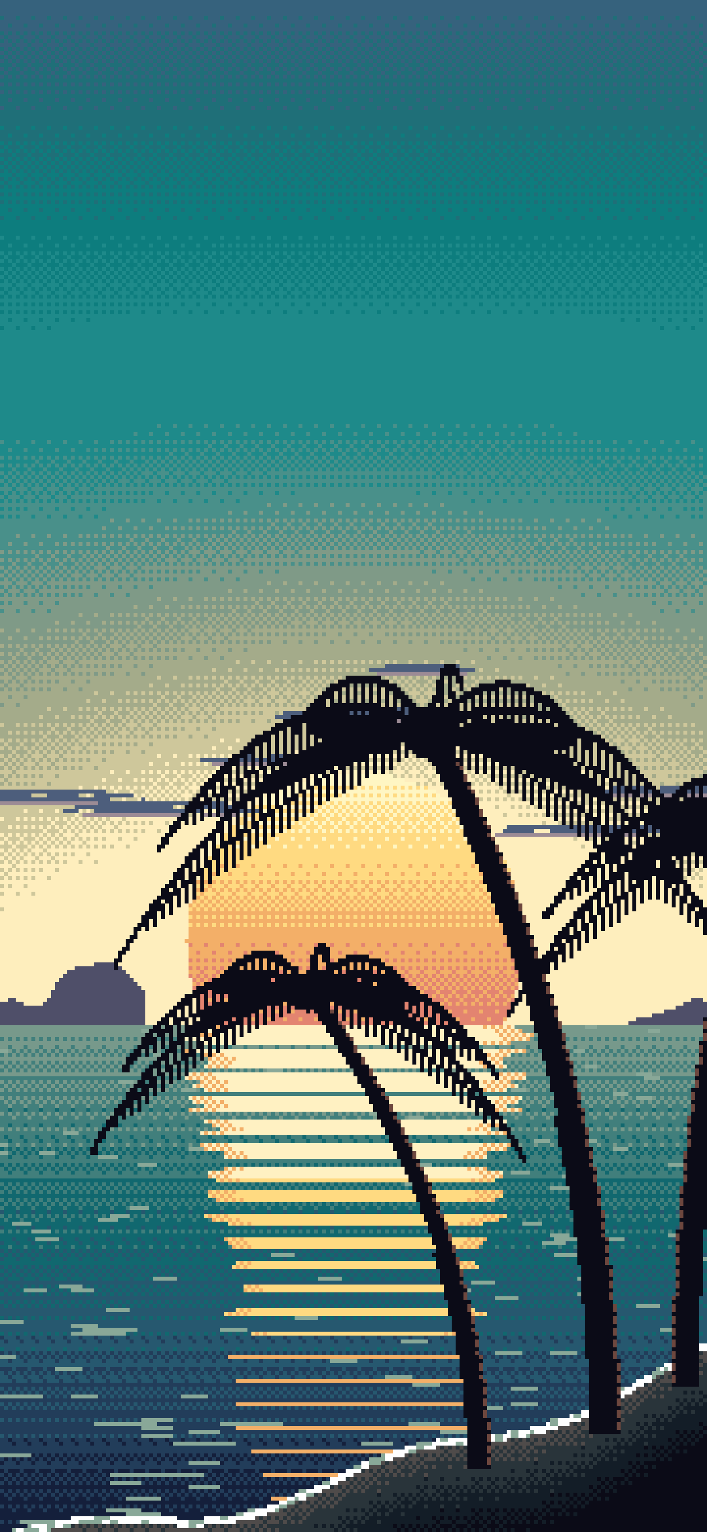 Teal Pixel Art Beach Sunset wallpaper for iPhone and Android
