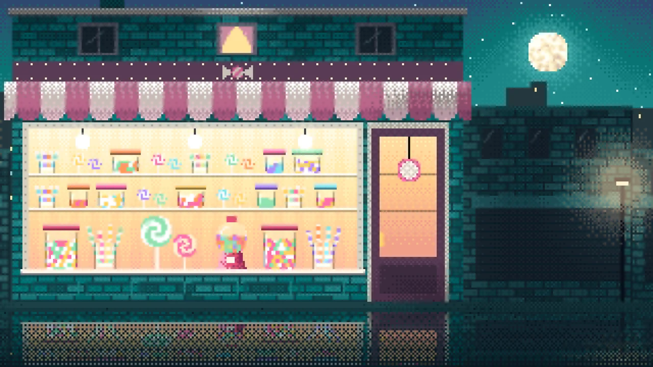Teal Pixel Art Candy Shop desktop wallpaper in 4K