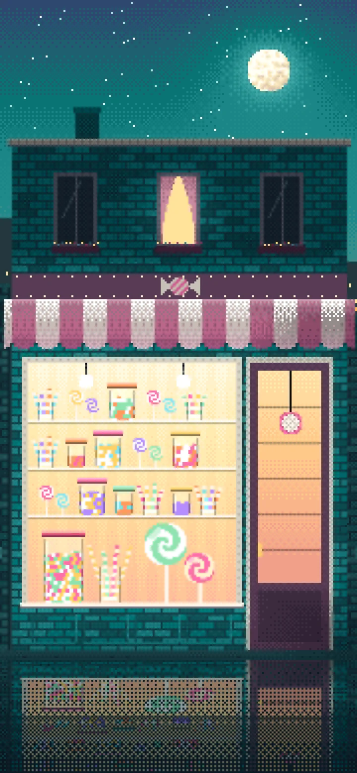 Teal Pixel Art Candy Shop wallpaper for iPhone and Android
