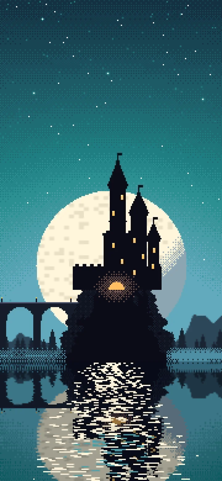 Teal Pixel Art Castle wallpaper for iPhone and Android