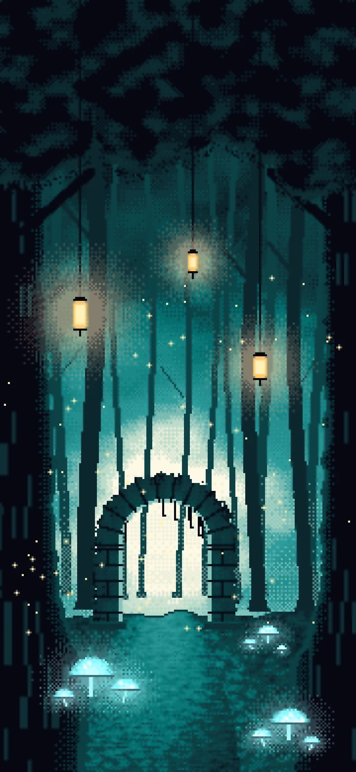 Teal Pixel Art Enchanted Forest wallpaper for iPhone and Android