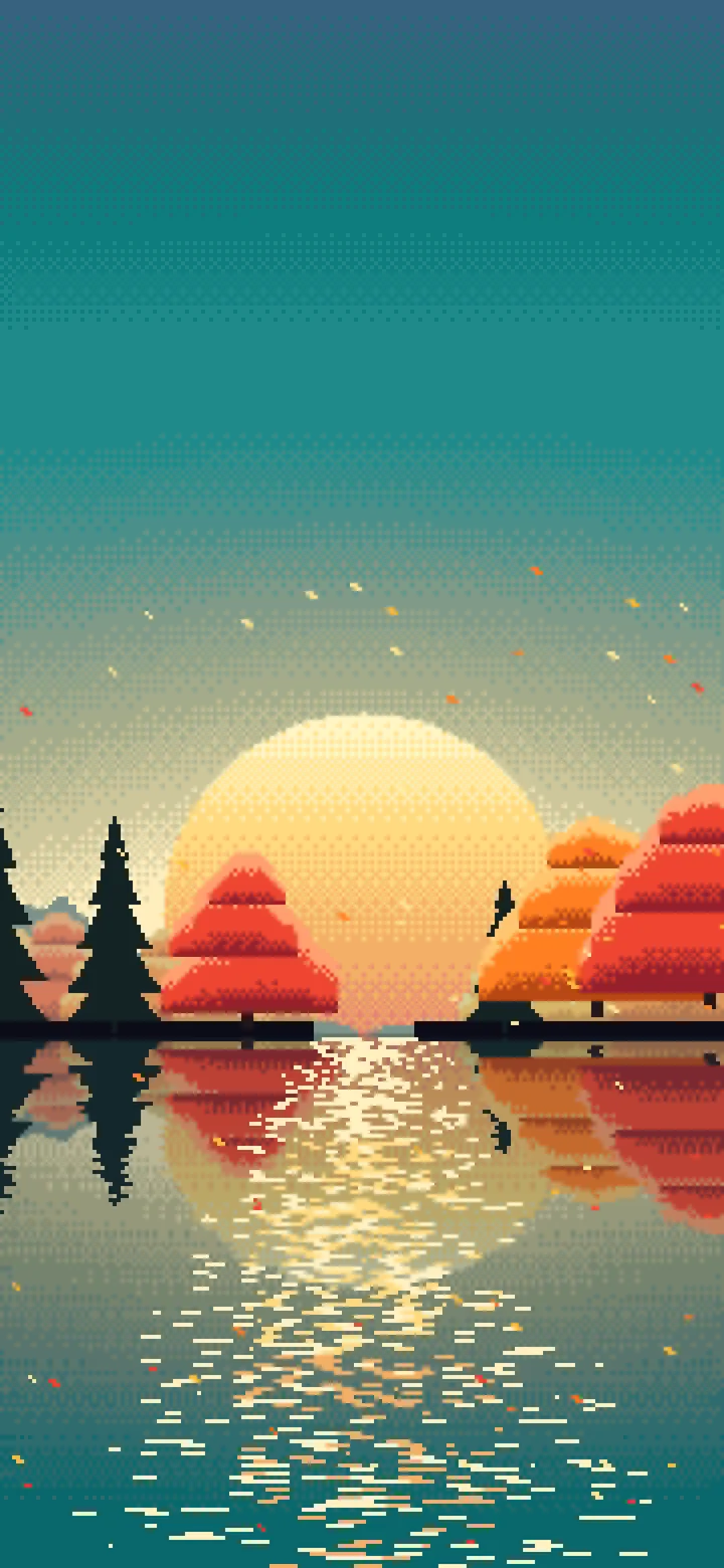 Teal Pixel Art Fall Lake wallpaper for iPhone and Android