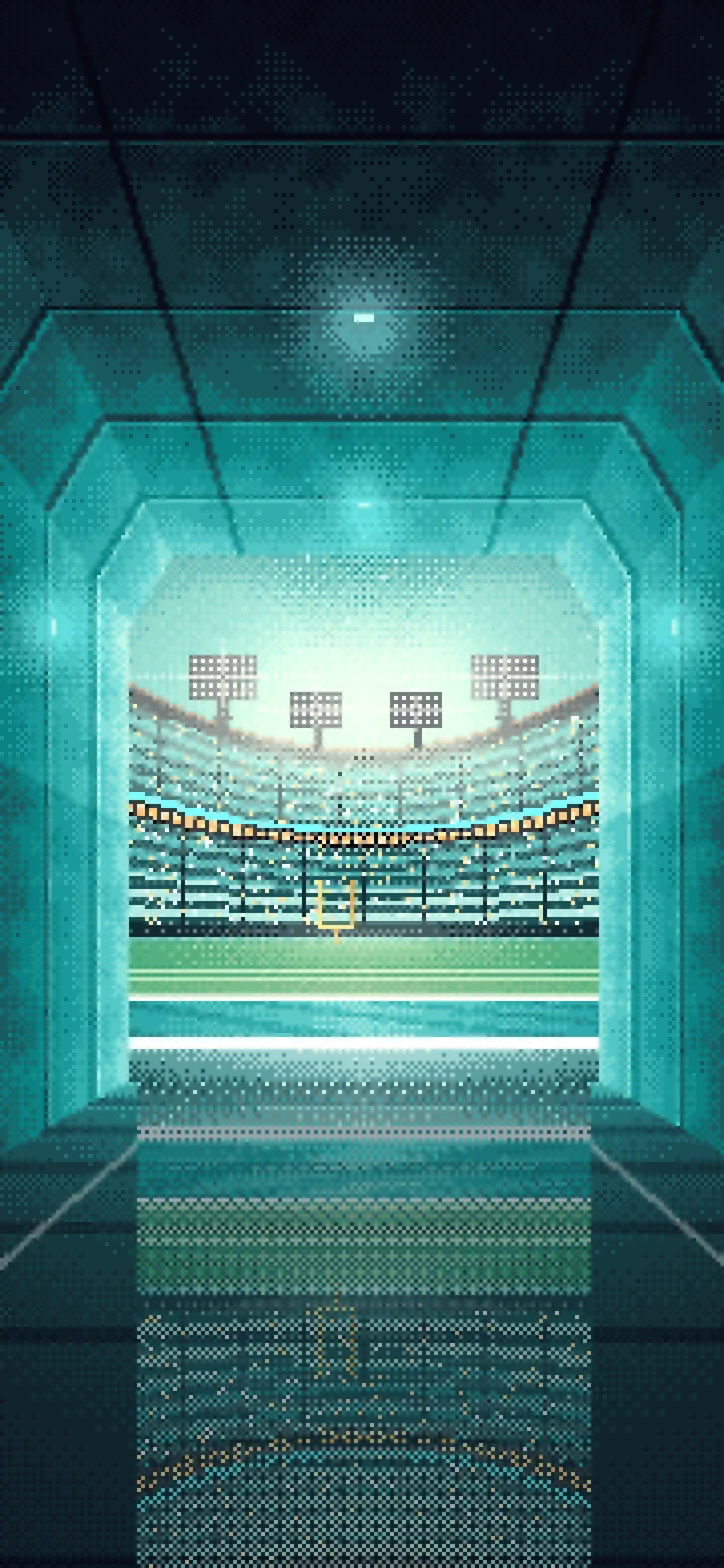 Teal Pixel Art Football Stadium Tunnel wallpaper for iPhone and Android