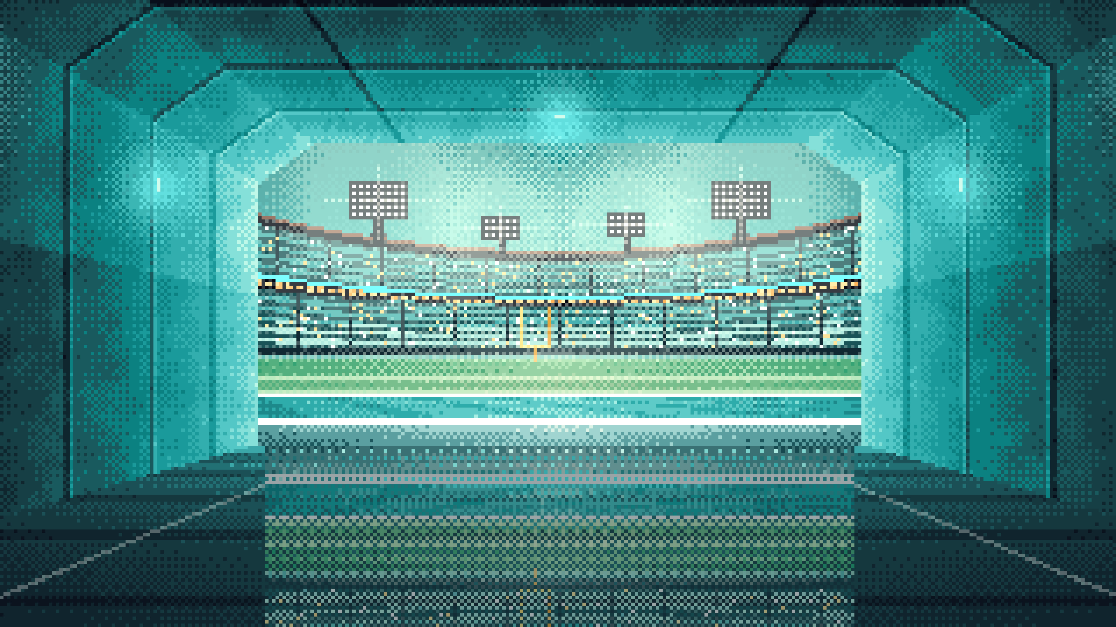 Teal Pixel Art Football Stadium Tunnel desktop wallpaper in 4K