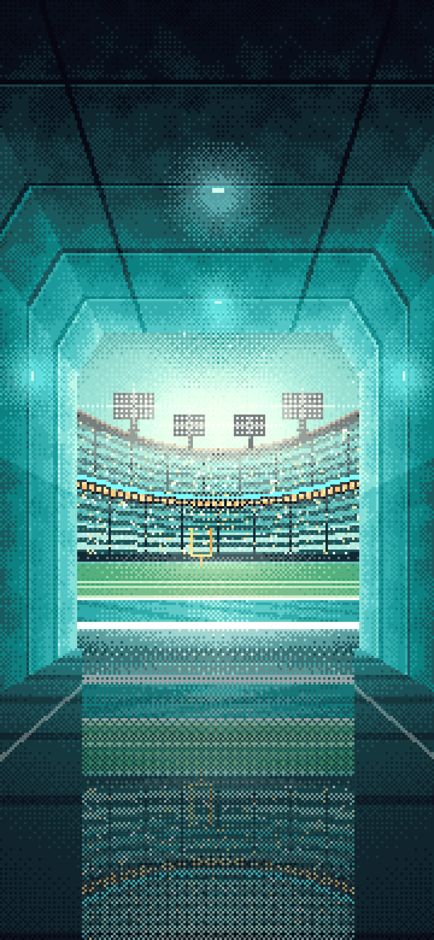 Teal Pixel Art Football Stadium Tunnel wallpaper for iPhone and Android