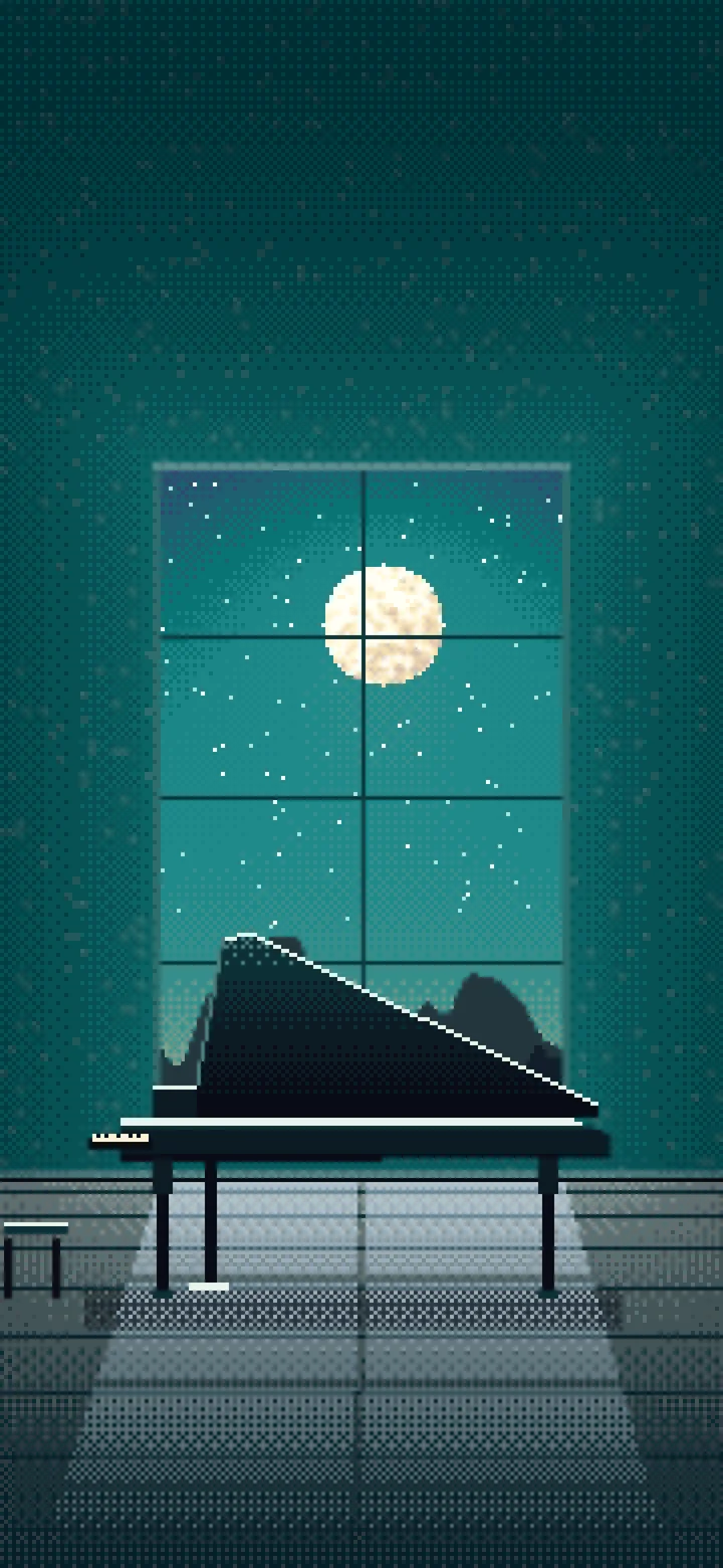 Teal Pixel Art Grand Piano by Moonlight wallpaper for iPhone and Android
