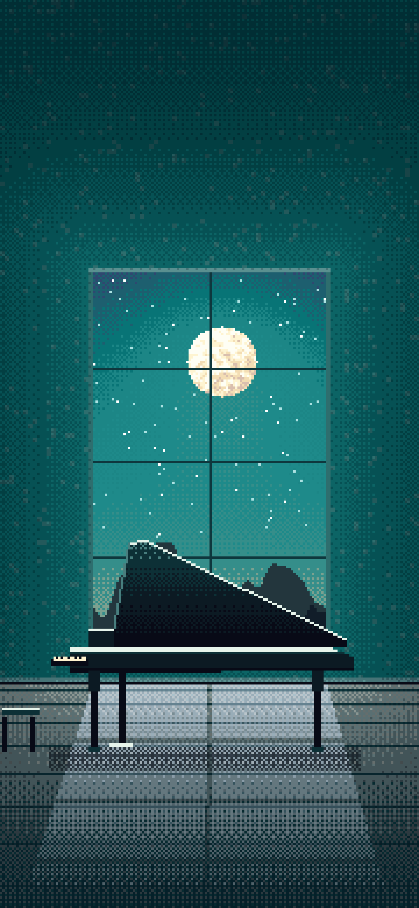 Teal Pixel Art Grand Piano by Moonlight wallpaper for iPhone and Android