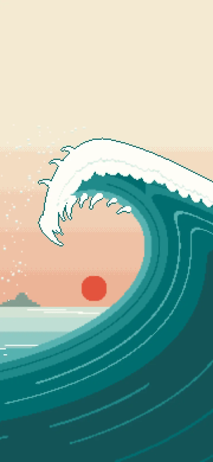 Teal Pixel Art Japanese Great Wave wallpaper for iPhone and Android