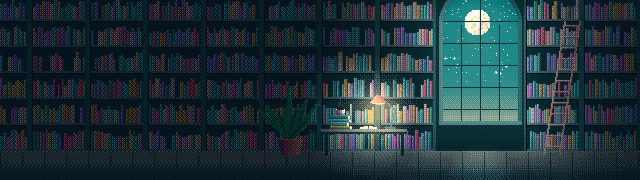 Teal Pixel Art Library dual monitor wallpaper, 7680 × 2160