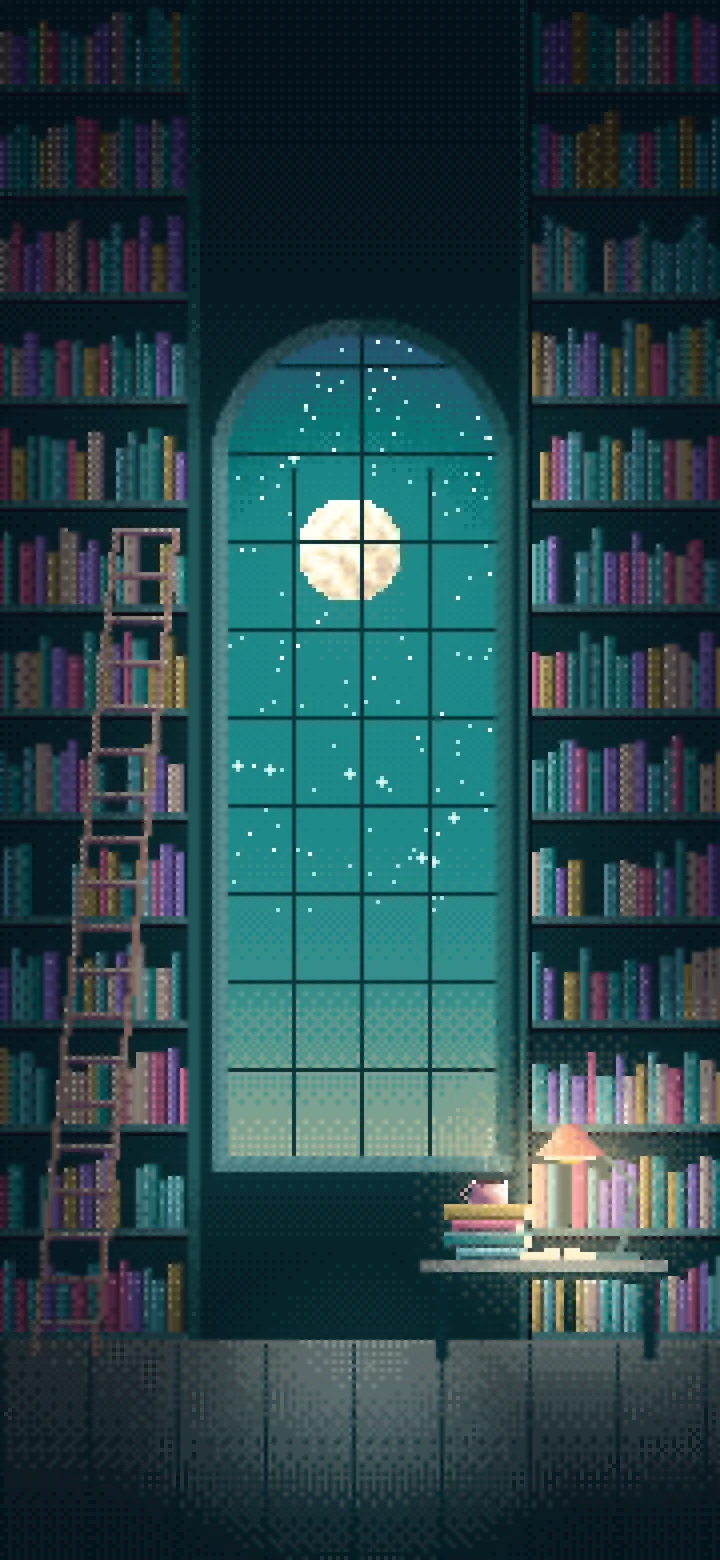 Teal Pixel Art Library wallpaper for iPhone and Android