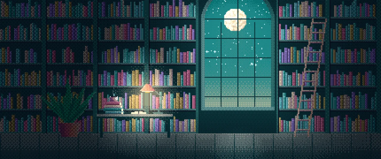 Teal Pixel Art Library ultrawide wallpaper, 3440 × 1440