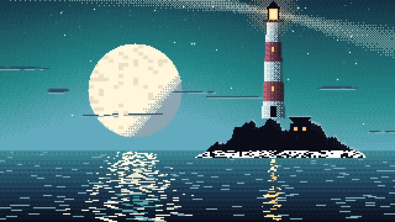 Teal Pixel Art Lighthouse desktop wallpaper in 4K