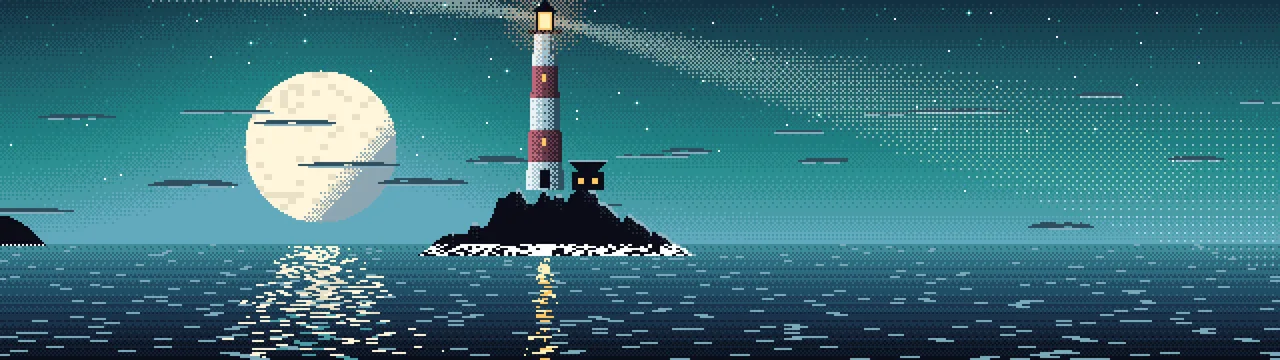 Teal Pixel Art Lighthouse dual monitor wallpaper, 7680 × 2160