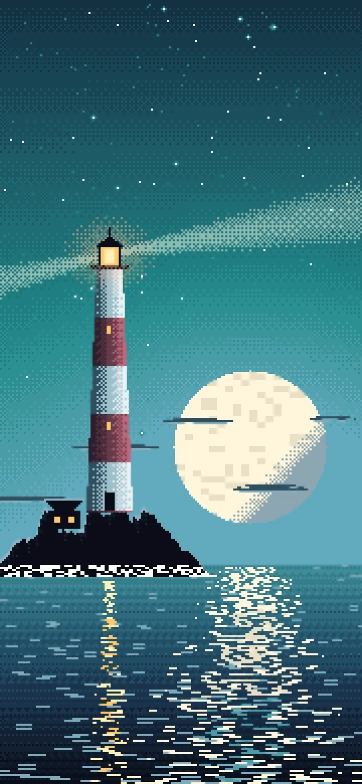 Teal Pixel Art Lighthouse wallpaper for iPhone and Android