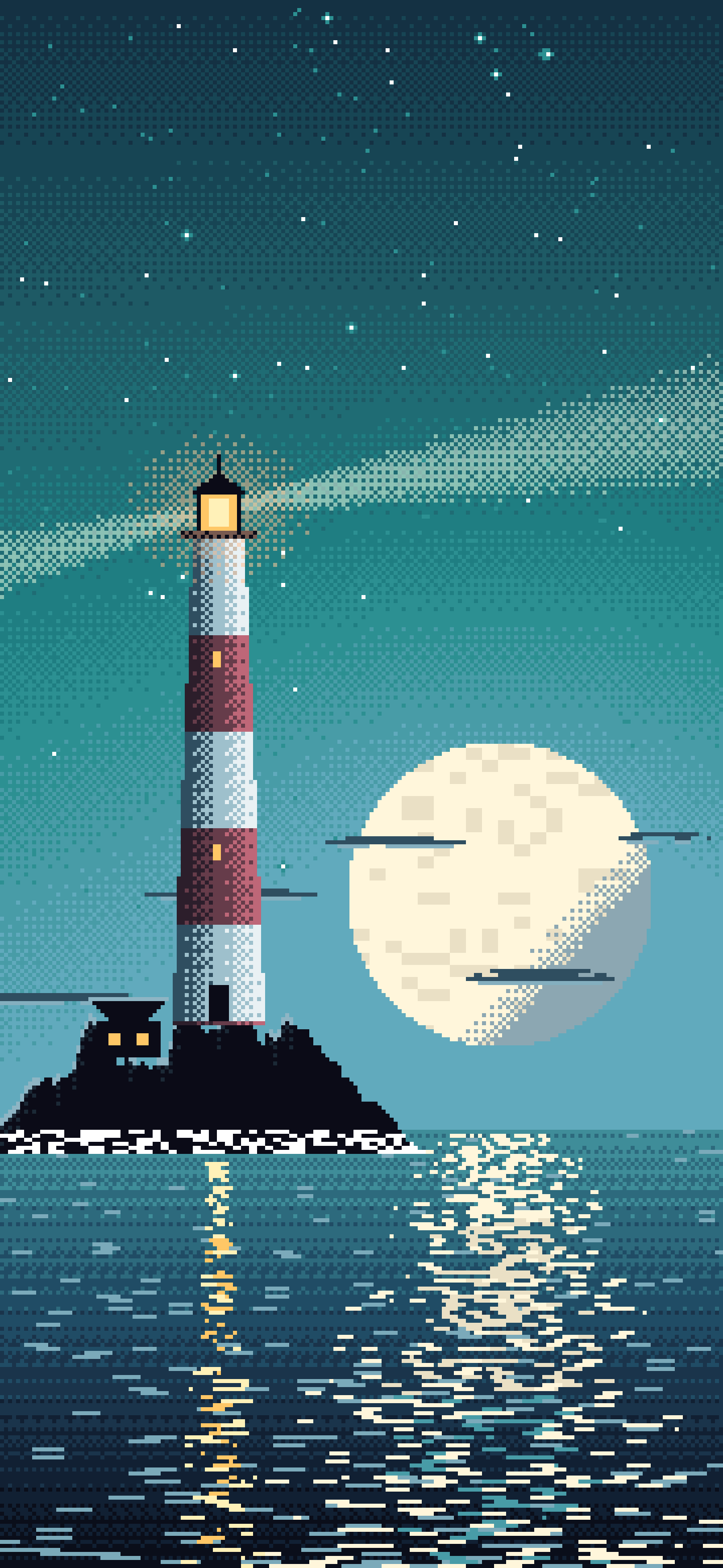 Teal Pixel Art Lighthouse wallpaper for iPhone and Android