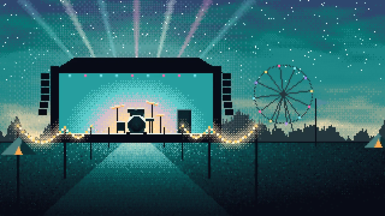 Teal Pixel Art Music Festival desktop wallpaper in 4K