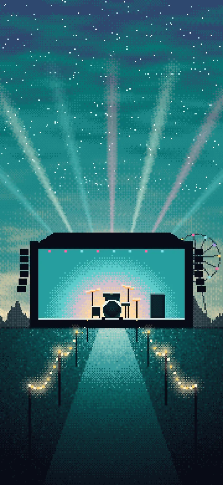 Teal Pixel Art Music Festival wallpaper for iPhone and Android