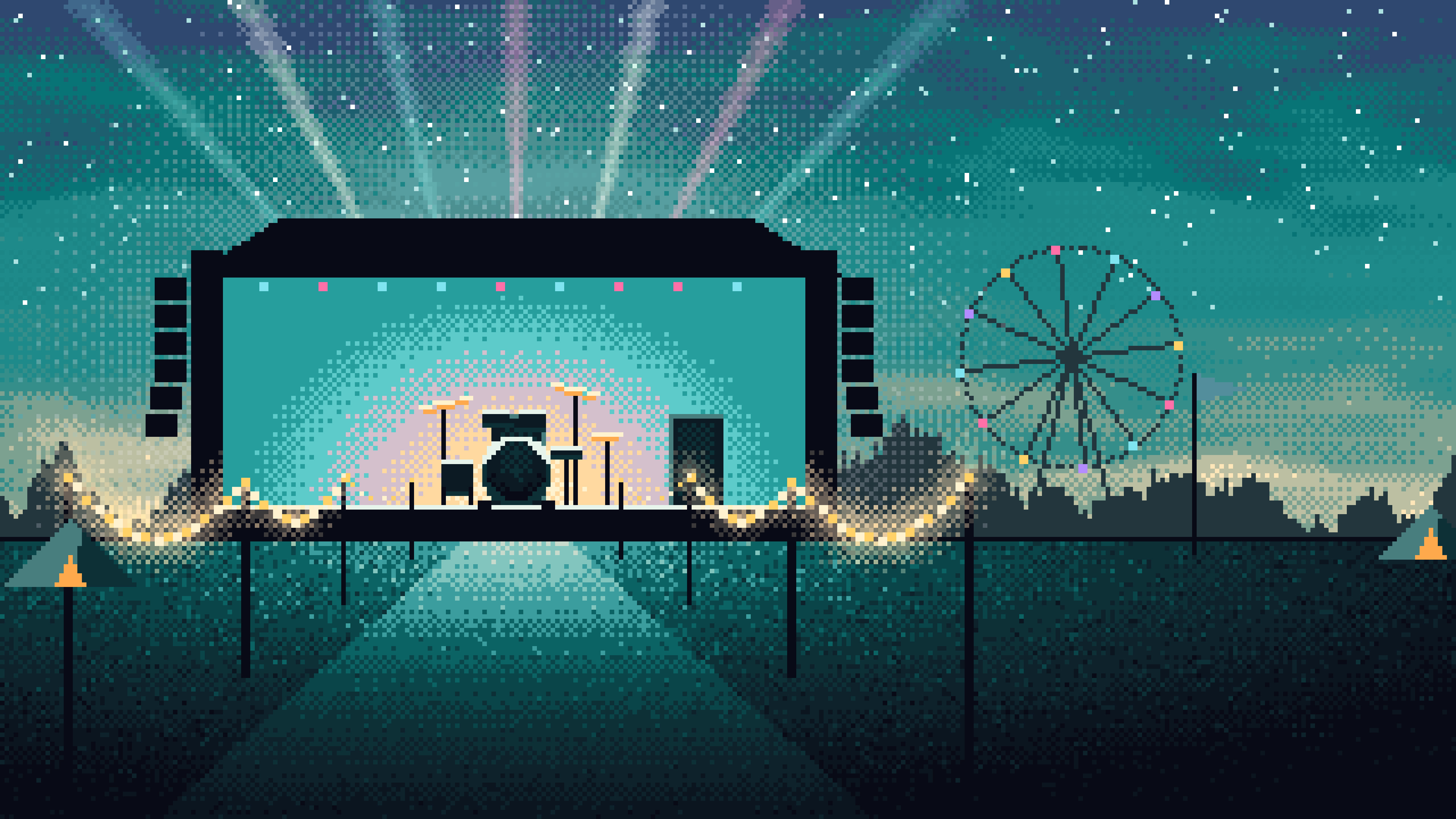 Teal Pixel Art Music Festival desktop wallpaper in 4K