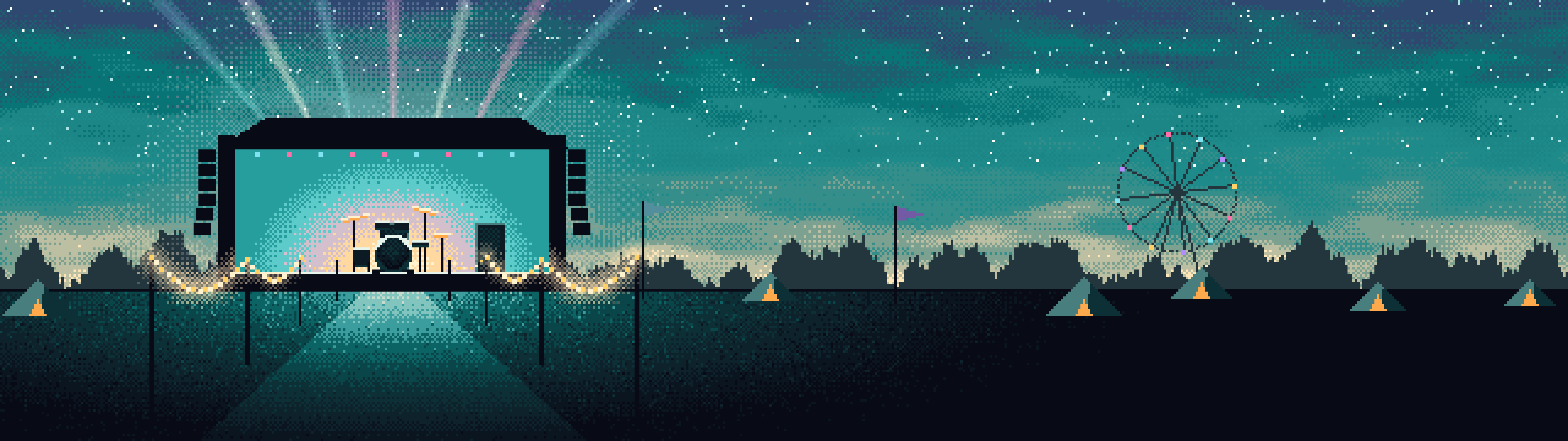 Teal Pixel Art Music Festival Wallpaper – 4K & iPhone