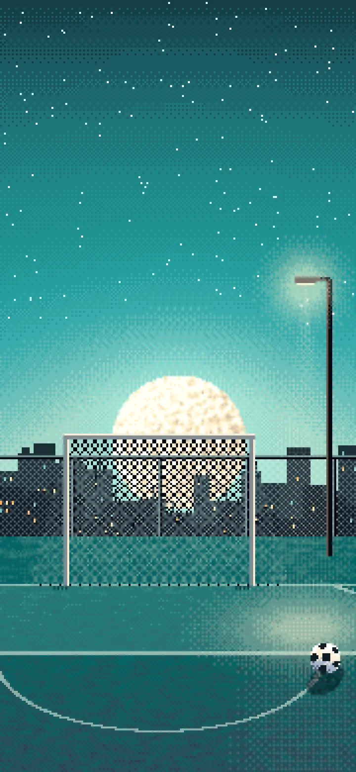 Teal Pixel Art Rooftop Soccer Pitch wallpaper for iPhone and Android