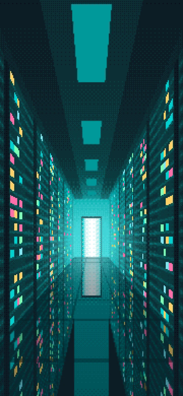 Teal Pixel Art Server Room wallpaper for iPhone and Android