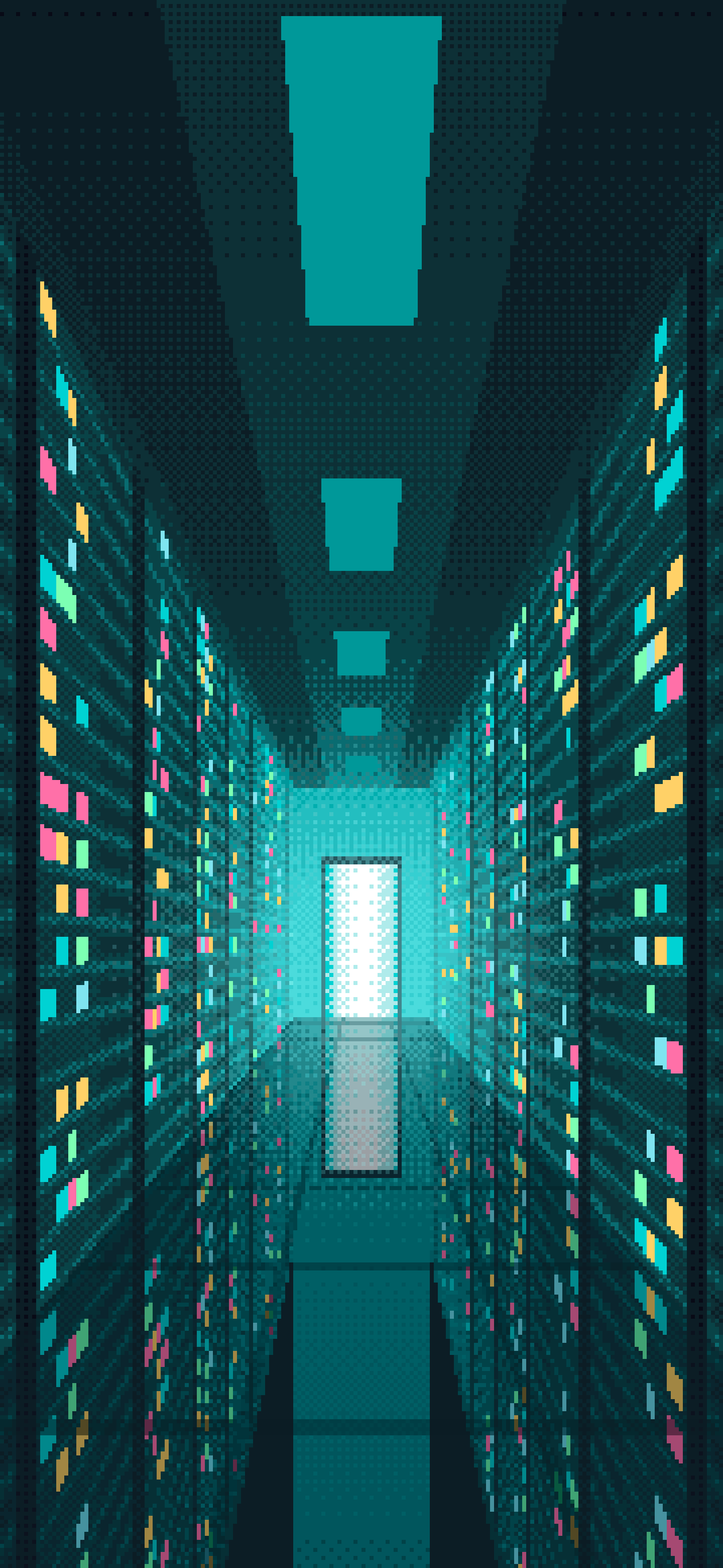 Teal Pixel Art Server Room wallpaper for iPhone and Android