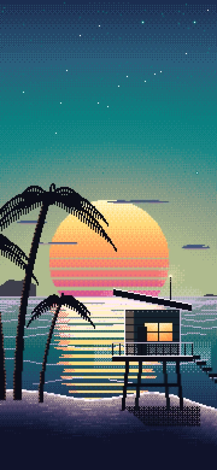 Teal Pixel Art Synthwave Beach wallpaper for iPhone and Android