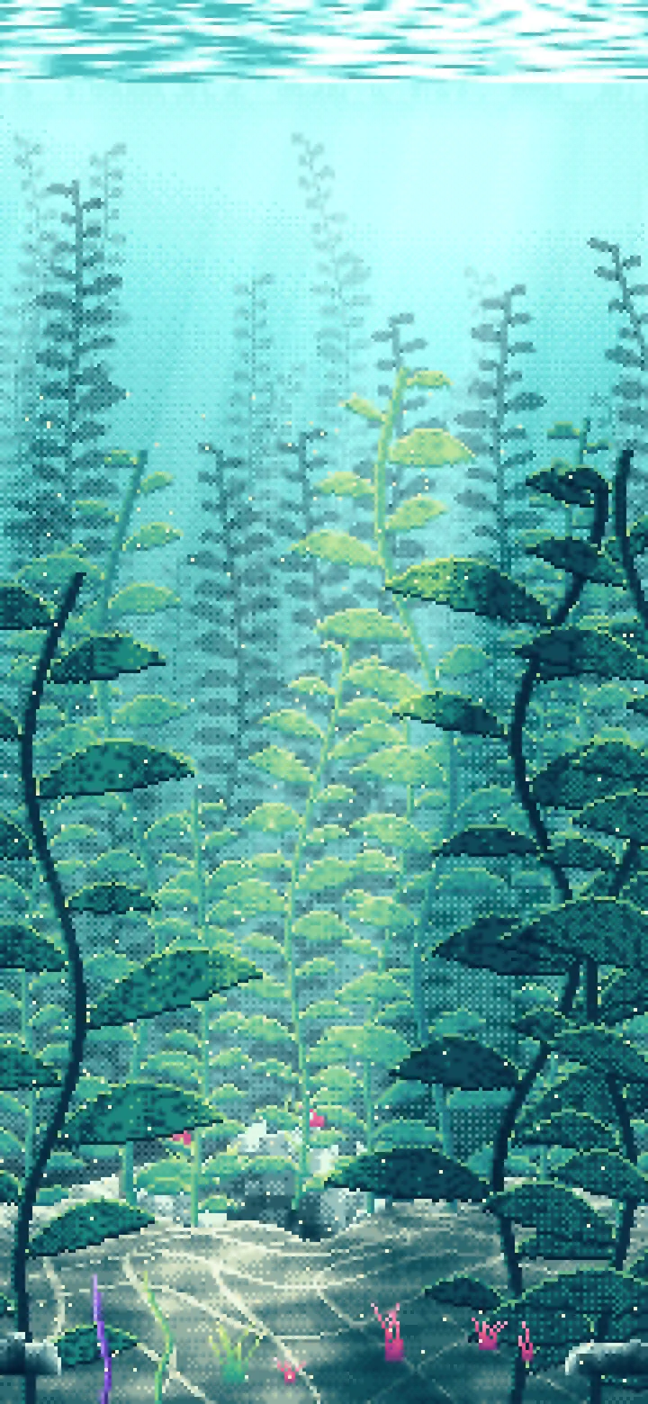 Teal Pixel Art Underwater Kelp Forest wallpaper for iPhone and Android