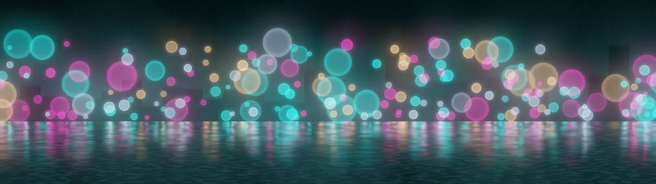 Teal Rainy Neon City dual monitor wallpaper, 7680 × 2160