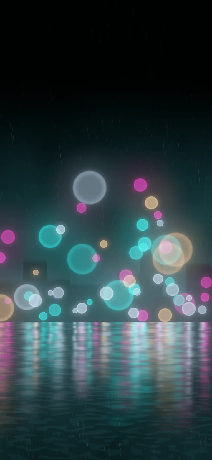 Teal Rainy Neon City wallpaper for iPhone and Android