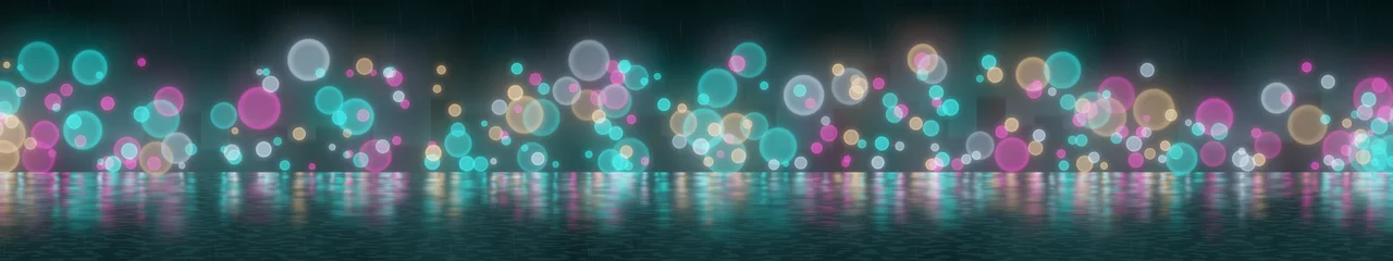 Teal Rainy Neon City triple monitor wallpaper, 7680 × 1440