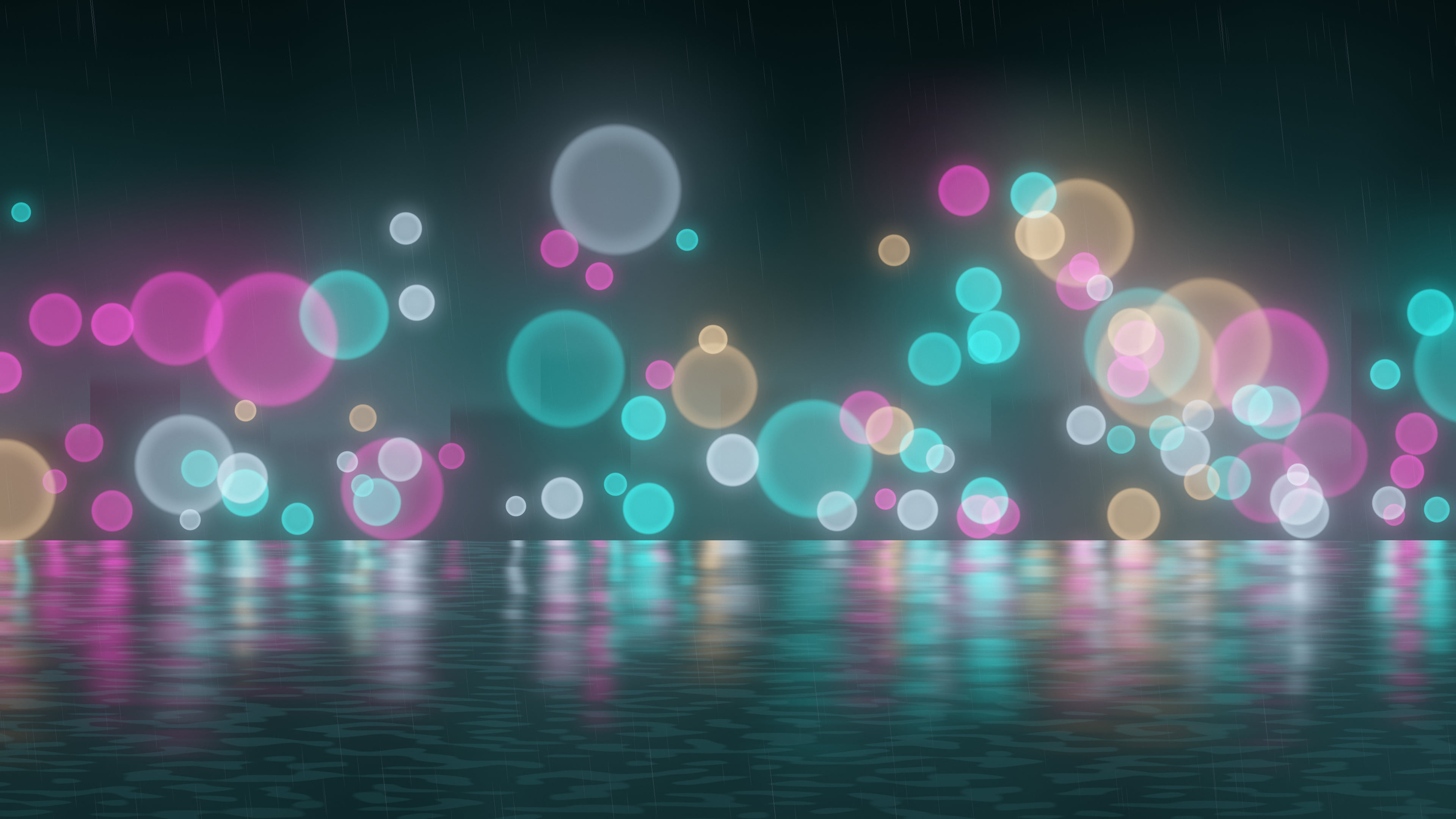 Teal Rainy Neon City desktop wallpaper in 4K